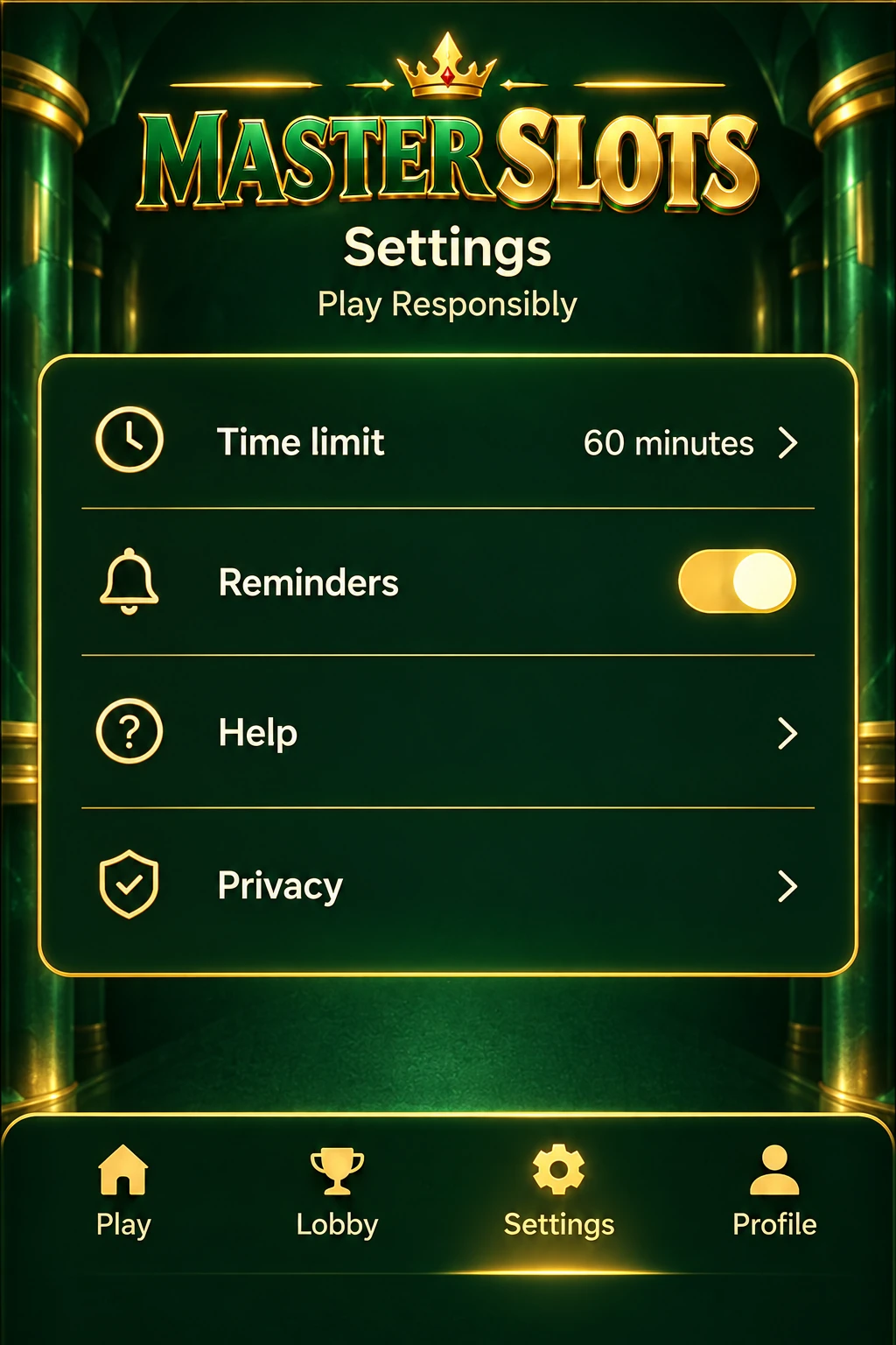 Session settings original Master Slots game illustration