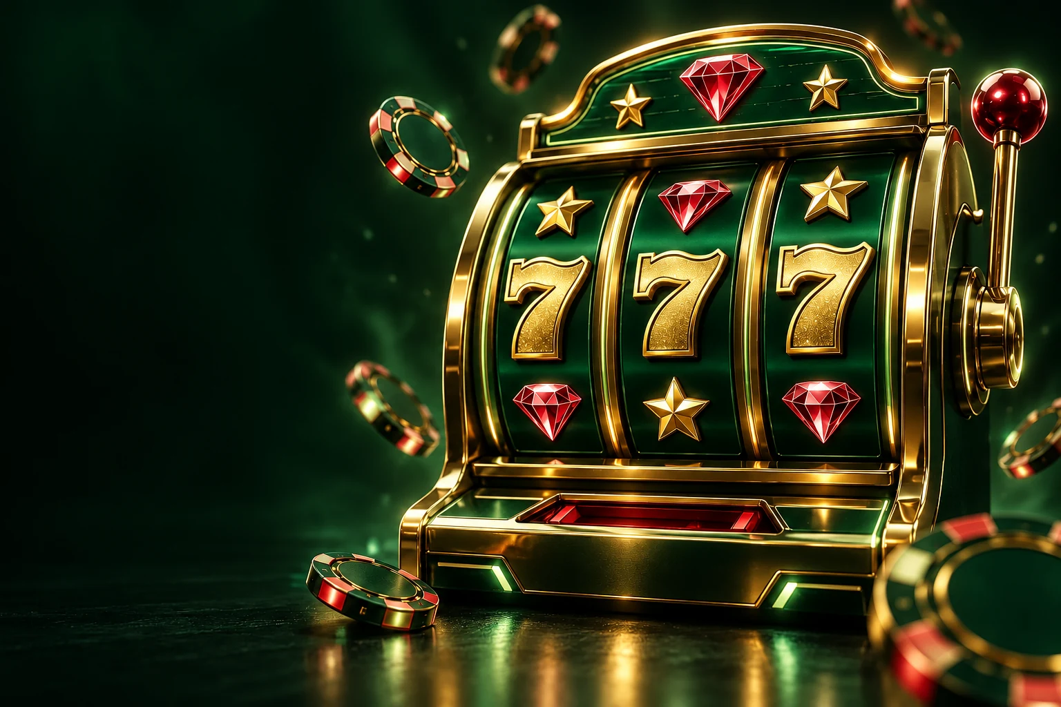 Original emerald-and-gold slot machine with ruby jewels